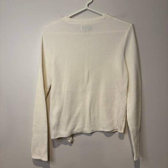 Madewell Texture & Thread Women's Long Sleeved Tie Front Ribbed Shirt Top Small - Picture 2 of 5